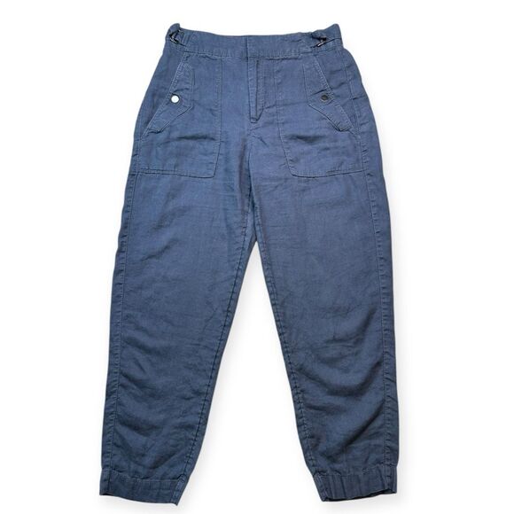 ATHLETA Women’s Granite Blue Strap Waist Linen Cropped Pants Size 2 - Picture 2 of 7